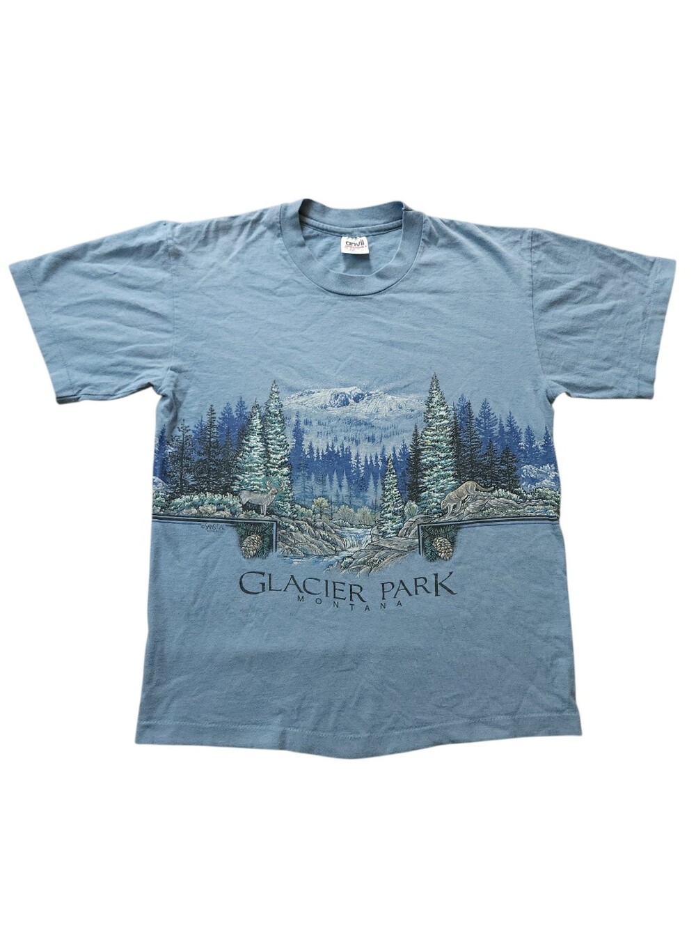 Vintage Single Stitch Nature Granola Girl Glacier Park Montana Tee Sz M